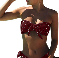 Voqeen Mujeres Cuello Halter Sin Tirantes Bandeau Giro Hacer Subir Lunares Conjunto de Bikini Traje de baño características