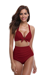 SHEKINI Mujer Triángulo Push up Bikini Set Cintura Alta Braguitas Arruga Trajes de Baña Bañador De Dos Piezas Conjuntos (XXL, Vino) precio