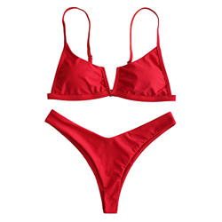 ZAFUL Mujer Sexy acolchado Bikini High Cut Tanga corte V Bañador de verano Beachwear rojo M características