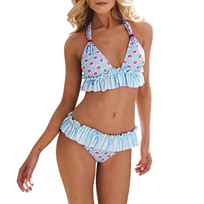 Fossen Bikinis Mujer 2020 Brasileños Push up con Falda Plisada Volantes Traje de Bañode Estampada Floral - Brasileños Bañador Ropa de Dos Piezas