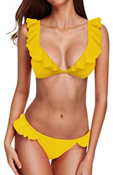 Yuson Girl - Bañador de dos piezas para mujer, con volantes, bikini, diseño de rayas amarillo M precio