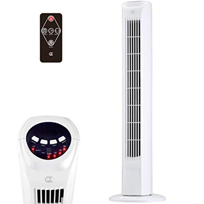 FlinQ Slim Line - Ventilador de torre silencioso con mando a distancia y función de giro, 80 cm, 45 W, con 3 velocidades, ventilador de pie con tempor