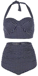 ChayChax Mujer Bikinis de Dos Piezas Conjuntos Retro Polka Punto Traje de Baño Cintura Alta, Azul, Talla 2XL precio