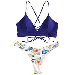 ZAFUL - Bikini de dos piezas con sujetador ajustable en la espalda push-up, triangular, bañador con diseño de flores azul-1 XL precio