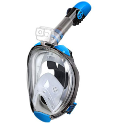 OUSPT Máscara de Buceo, Máscara de Snorkel 180 ° Facial Completa Silicona Impermeable Anti-Fuga Tamaño Universal para Adultos y Niños (Azul Claro, S/M en oferta