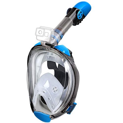 OUSPT Máscara de Buceo, Máscara de Snorkel 180 ° Facial Completa Silicona Impermeable Anti-Fuga Tamaño Universal para Adultos y Niños (Azul Claro, S/M