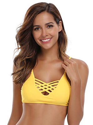 SHEKINI Mujer Conjunto de Bikini de Dos Piezas Almohadillas Bañador Estampar Trajes de Baña (Top Amarillo, Large)