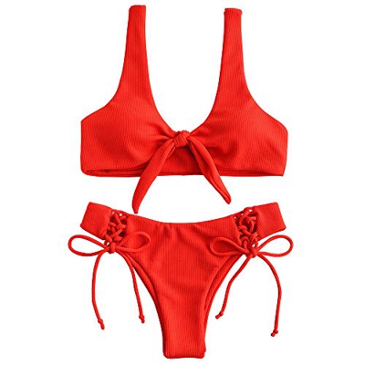 ZAFUL - Bikini brasileño para mujer Color naranja y rojo. M