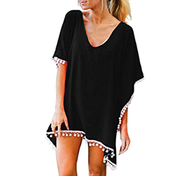 Cover Up Bikini Mujer 2019 Nuevo SHOBDW Pareos Casual Playa de Verano Color Sólido Pom Pom Gasa Cuello en V Manga Corta Túnica Tops Blusa Suelto Vesti características