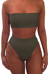 Viottisetet - Bikini sin tirantes para mujer, talle alto, color verde militar, talla M (Reino Unido 8-10) precio