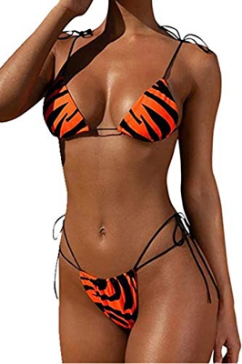 Conjunto De Bikini Sexy Micro Traje De Baño Bikini Triángulo Tanga 2 Piezas Naranja S