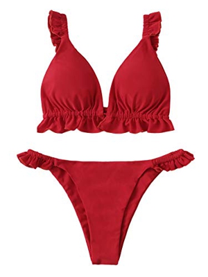 DIDK Bikini Mujer 2019, Set de Bikini Rojo Volante Traje de baño