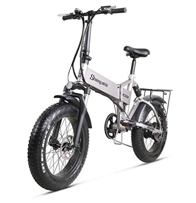 ONLYU Bicicleta Plegable Eléctrica, 500W Motor 4.0 Fat Beach Batería Eléctrica Bici del Crucero 48V 12.8Ah Litio Volante De Inercia De 7 Velocidades V