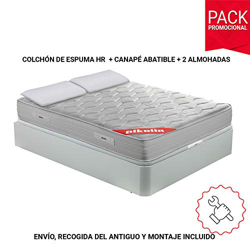 PIKOLIN Pack Colchón viscoelástico Espuma HR 150x190, canapé Base abatible Blanco con Dos Almohadas de Fibra precio