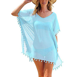 JMITHA Mujer Trajes de Baño Encubrimientos Ropa Vestido de Playa Borla Verano Camisolas Verano Vacaciones Cover Up (One Size(XS-2XL), Azul Claro Tasse precio