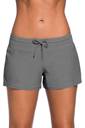 Tmaza Shorts de Baño Mujer Bañador Short Deportes Acuáticos Shorts de Natación Secado Rápido Bañador de Pantalon Cortos con cordón Ajustables, Gris L precio