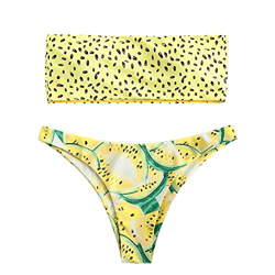 ZAFUL - Bikini tipo bandeau con estampado de piña sin tirantes, corte alto, para mujer Sandía amarillo M características