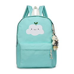 Haioo Mochilas Escolares 5en 1 con Dibujo de Nube para Colegio Mochilas Infantiles con Estuche Monedero Bolso Bandolera (Azul/Verde) en oferta