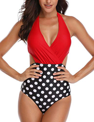 heekpek Mujeres Retro Cintura Alta Trajes de Baño Una Pieza Polka Dot Bañador Trajes de Brasileño Conjunto de Bikini Color Liso Push up Bralette en oferta