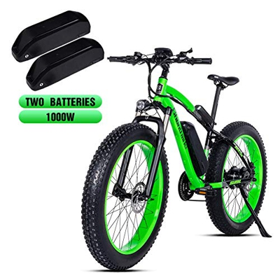 Shengmilo-MX02 26 Pulgadas neumático Gordo Bicicleta eléctrica 1000 W Beach Cruiser Hombres Mujeres Montaña e-Bike Pedal Assist 48V 17AH batería (Verd