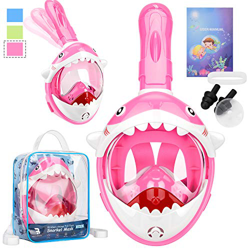 bridawn Máscara de Snorkel Cara Completa para niños Diseño Lindo con Mochila portátil Máscaras de Buceo Submarino Easy Breathe Antivaho Antifugas Tubo características