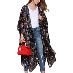 XingYue Direct Mujeres Estampado Floral Kimono Chiffon Cardigan Bikini Largo de Playa Cubre Sueltos Tops Mantón Tops Outwear Ropa de Playa (Color : Bl en oferta