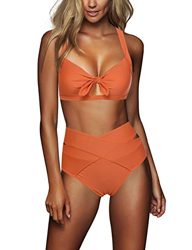 FeelinGirl Cruz Estilo Marino Dos Piezas Conjunto de Bikini para Mujer Traje de Baño Sexy Lazo-Naranja XL:Talla-44 en oferta