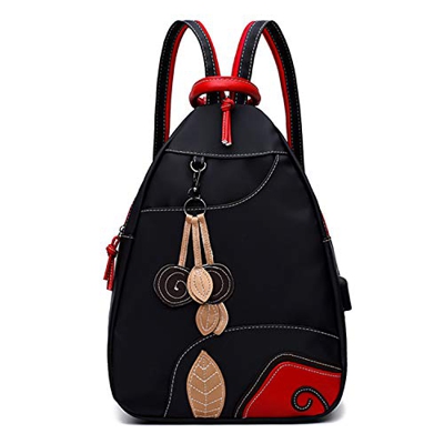 Jywmsc Mujeres Elegante Nylon Ligero Mochila Bolsa de Hombro Al Aire Libre Bolsa de Pecho con Puerto de Carga USB