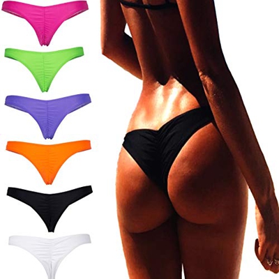 Traje de baño brasileño de la parte inferior de la tanga del bikini de la parte inferior del traje de baño de la parte inferior Negro Negro S