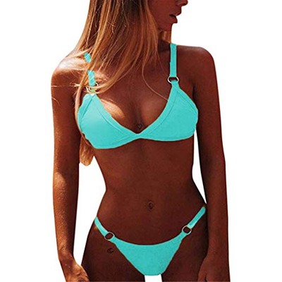 Yutdeng 2020 Verano Bikini de Traje de Baño Mujer 2 Piezas Push Up con Relleno Sexy Tanga Brasileño Ropa de Baño Tirantes Bikini Color Sólido