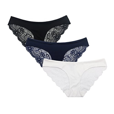 SHEKINI Mujer Suave Encaje Bragas Ropa Interior Braguita Algodón Pack de 3er/6er (Color F, Small)