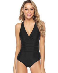 Hawiton Traje de Baño Una Pieza para Mujer Cuello en V Profundo Cruz de Vuelta Bañador Ropa de Baño Playa Monokini precio