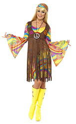 Smiffys-35531L Hippies Chica estupenda de los 60, con Vestido, Chaleco Estampado y Banda para el Pelo, Color marrón, L-EU Tamaño 44-46 (Smiffy'S 35531 características