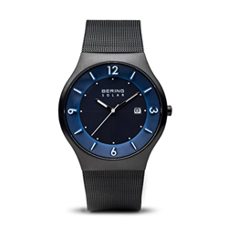 BERING Reloj Analógico para Hombre de Energía Solar con Correa en Acero Inoxidable 14440-227, Azul/Negro en oferta