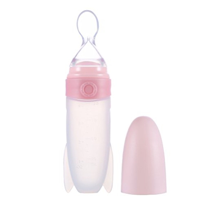 TOYMYTOY Biberón con Cuchara Dispensadora de Comida Infantil de Silicona A Prueba de Fugas (Rosa)