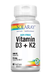 Solaray Vitamina D3 + K2 | Favorece la absorción de calcio y apoya al sistema cardiovascular y arterial | Sin Soja, gluten | Apto para Vegetarianos |  precio