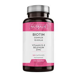 Biotina 10.000 mcg | Vitaminas D y E, Zinc, Selenio | Contribuye al Crecimiento del Cabello y Mantenimiento de Piel y Uñas | 120 Cápsulas | Nutralie precio