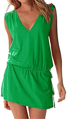 Moceal - Vestido sin mangas para mujer, de verano, sexy, para la playa, informal, tallas grandes, para cócteles, ceremonias, fiestas Verde S-XL