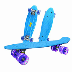 Rueda de iluminación LED completa Mini Cruiser de 22 pulgadas para niños, niñas, adolescentes/adultos, acabado de plástico para monopatín, azul precio