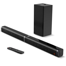 Barra de Sonido 2.1 para TV, BOMAKER 4K&HD 100W con Subwoofer, Potencia 110 dB, Bluetooth 5.0, 5 Modos de Sonido, Óptico, 3,5 mm AUX, USB, para Cine e características