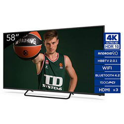 Televisiones Smart TV 58 Pulgadas 4K Android 9.0 y HBBTV, 1500 PCI Hz UHD HDR, 3X HDMI, 2X USB. DVB-T2/C/S2, Modo Hotel - Televisores TD Systems K58DL precio