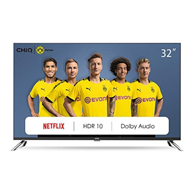 CHiQ Televisor Smart TV LED 32 Pulgadas, HD, HDR, Sintonizador Triple (DVBT / T2 / C / S2), Dolby Audio, Bluetooth, WiFi, Netflix, Prime Video, Youtub