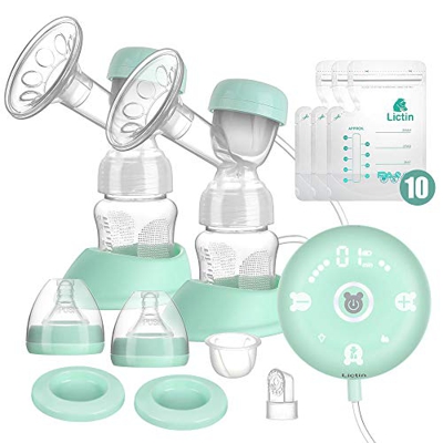 Lictin Sacaleches Eléctrico-Extractor de Leche Doble Portátil de Silicona Inteligente con Pantalla Inteligente, 2 Modos, 10 Ajustes, 10 Bolsas Ieche M