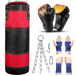 Odoland Saco de Boxeo Set 7-In-1 para Niños Sin Relleno, 2 pies/60 cm Saco de Boxeo Pesado con Guantes de Boxeo de 6 oz y Mangas Protectoras para Mano características