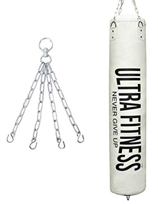 ULTRA FITNESS Saco de Boxeo vacío MMA Sparring Punching Training Kickboxing Muay Thai con Cadena, Blanco y Negro, 5FT