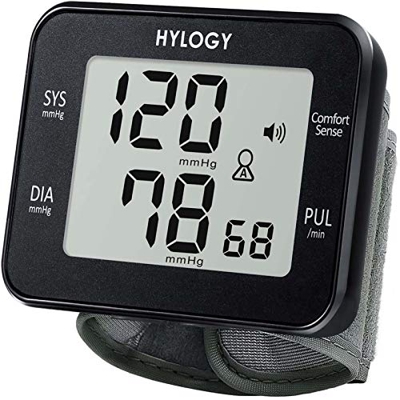 Tensiómetro de Muñeca, HYLOGY Monitor de Presión Digital Portátil Ultraplano con Anuncio de Voz, Gran Pantalla LCD con Memoria (2 * 90) Para 2 Usuario