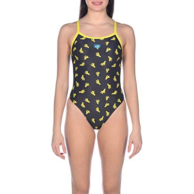 ARENA Aena Cactus - Bañador Deportivo para Mujer, Mujer, Traje de baño de una Sola Pieza, 002457, Color Negro y Amarillo, 42