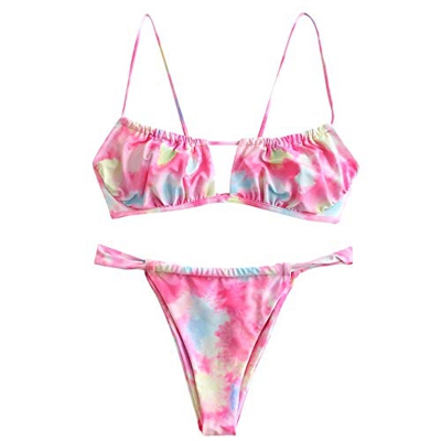 ZAFUL - Bikini acolchado para mujer, dos piezas, con agujero para llaves, corbata Impresión Tie-dye. M