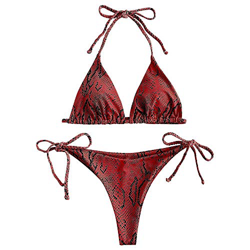 Zaful - Bikini para mujer con estampado de snake y tanga, de piel de serpiente rojo S en oferta