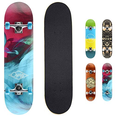 Osprey Complete Beginners Double Kick Trick Skateboard, 31 x 8 Inches Maple Deck